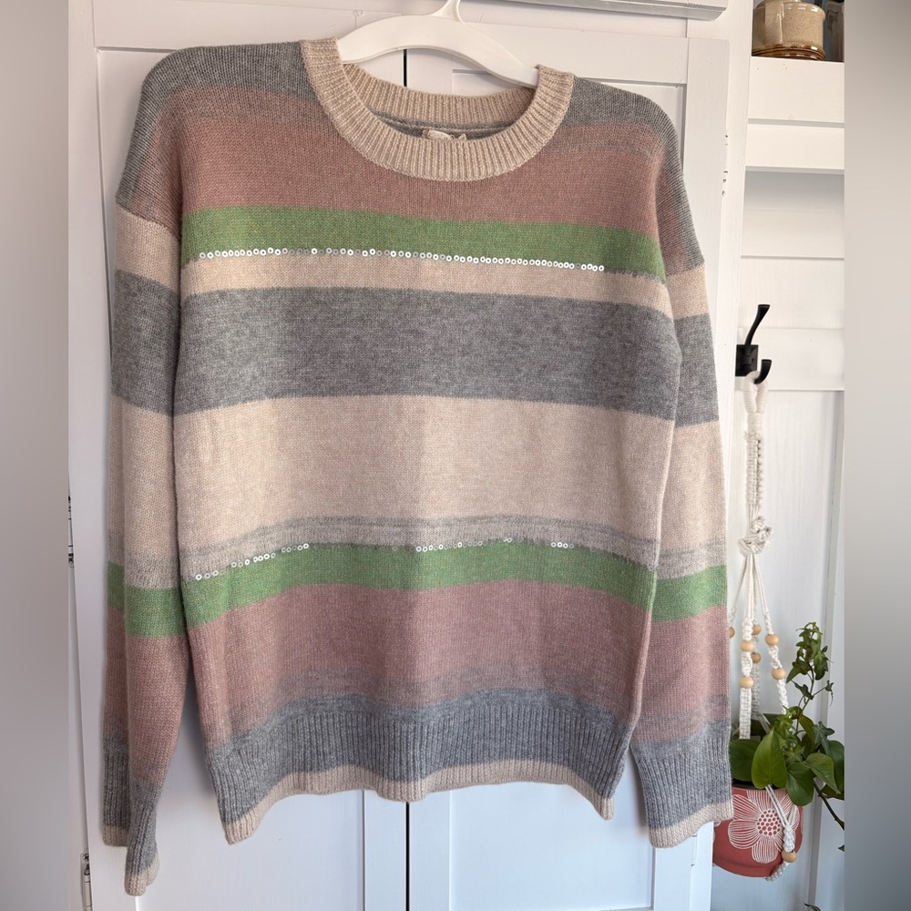 Hem & Thread Multicolor Striped Sweater with Sequins